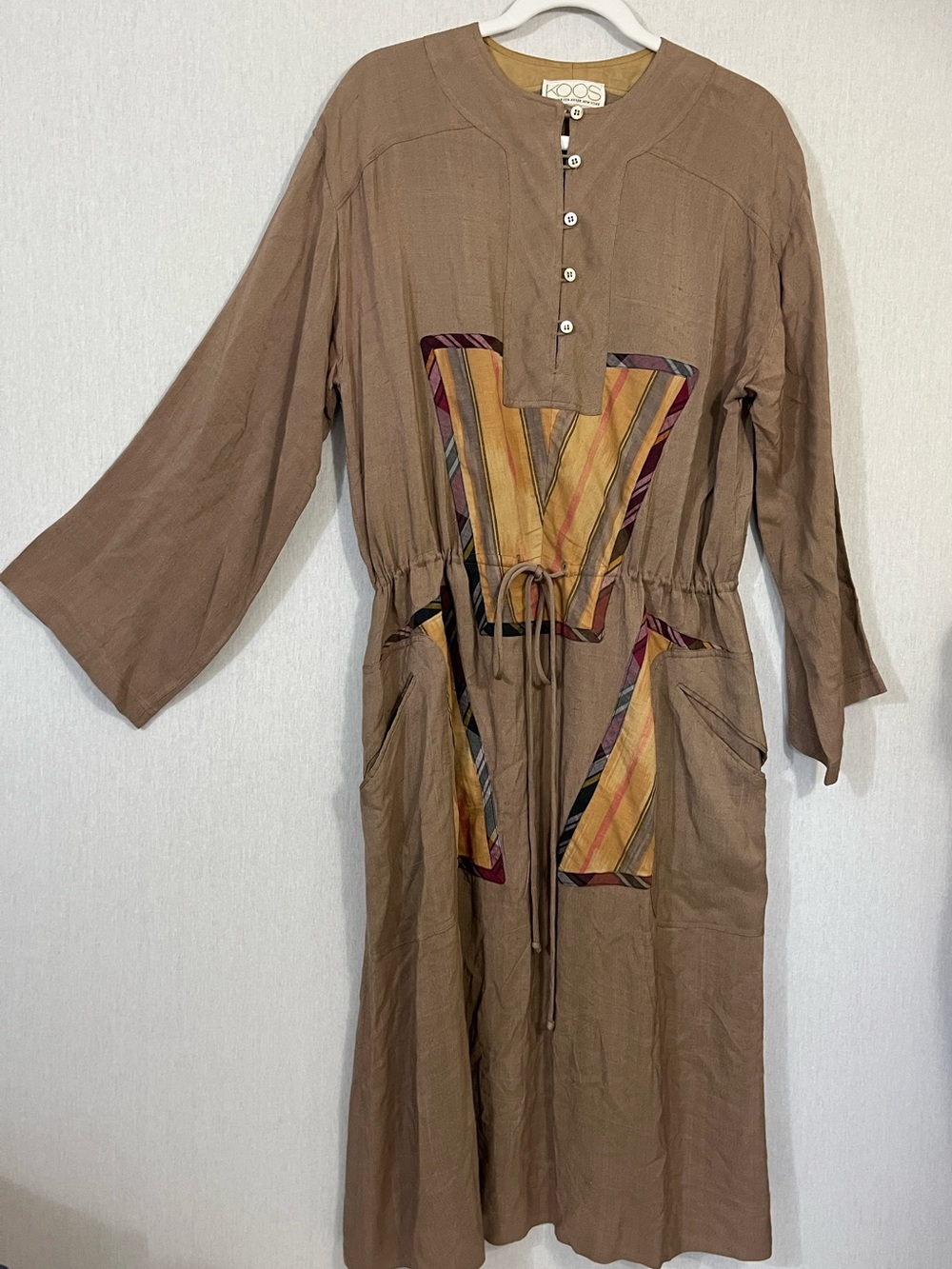 Vintage Koos Van Den Akker Boho Stripe-Accent Southwestern Prairie Maxi Dress
